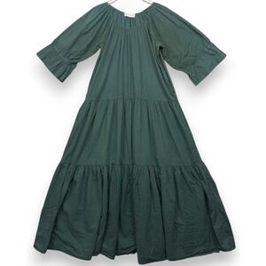 Daughters of India Dress M Green Sahana Maxi Tiered Puff Sleeve Pockets READ